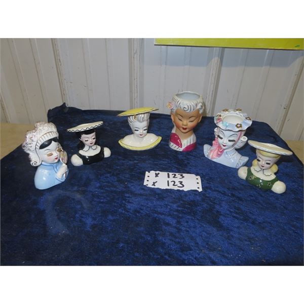 6 Head Vases, Approx 4.5" -5.5" Tall