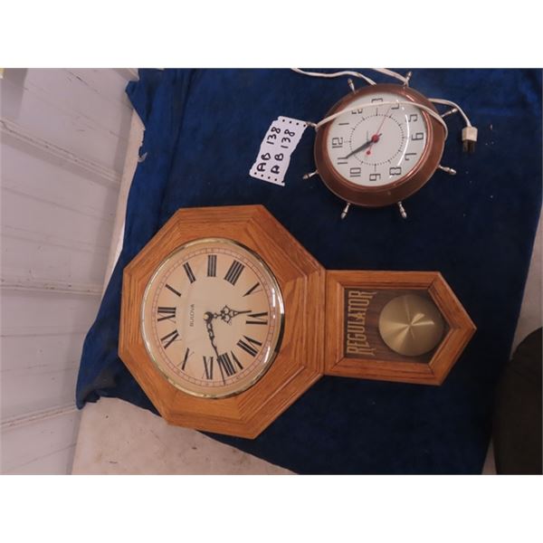 Ingraham Retro Clock 9" RD, & Bulova Regulator Clock