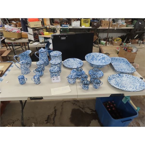 23 Pcs of Enamelware - Blue & White