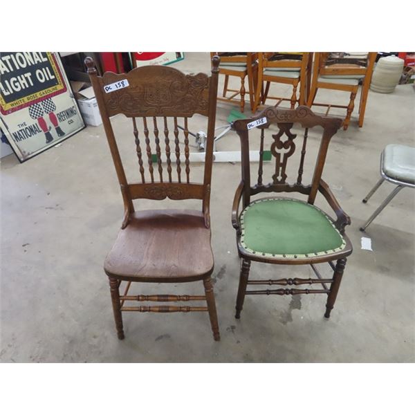 2 Wooden Chairs, Double Pressed Back & Eastlake