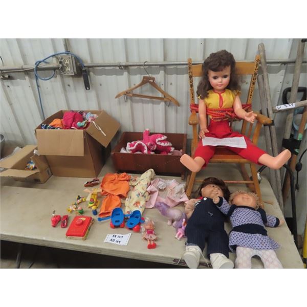 Cabbage Patch Dolls, Box of Bigger Doll Clothes My Little Pony & Various Other TOys , Cradle, Fisher