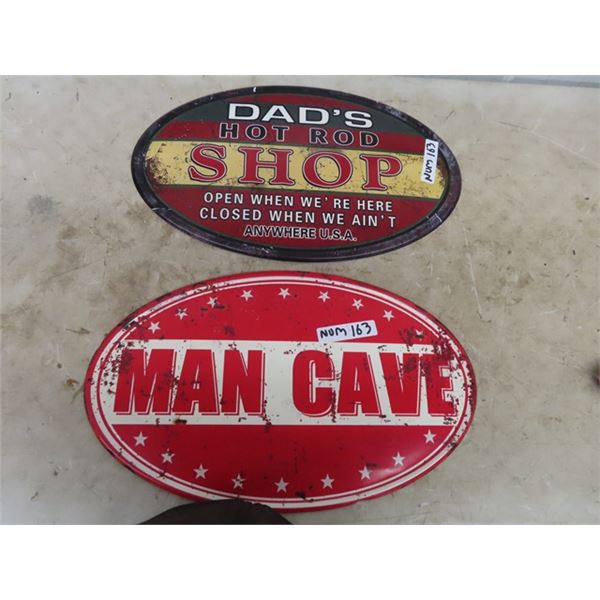 2 Modern Metal Signs - Man Cave, Hot Rod Shop 13" x 22"