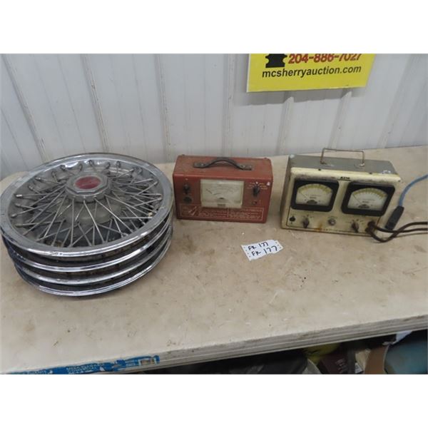 Set of 4 Hubcaps, Dwell Tester, Ammeter /Volt Tester