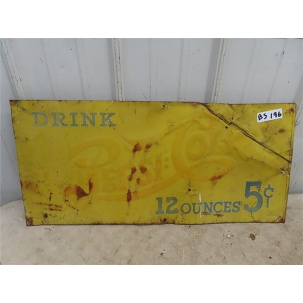 Metal Embossed Pepsi Cola Sign 13" x 27.5"