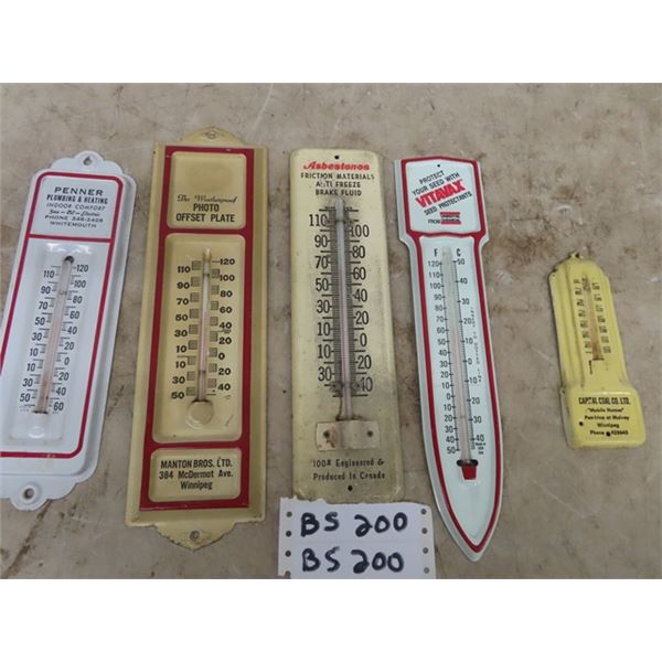 5 Metal Thermometers All w Adv Biggest is 4" x 13"