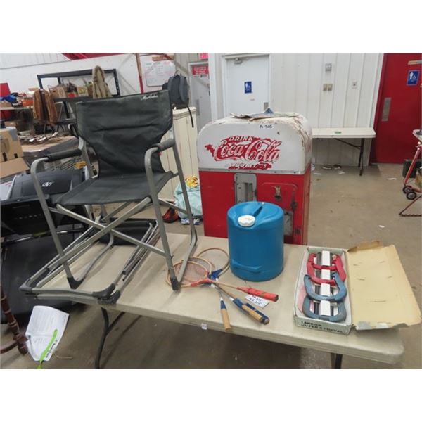 Horse Shoe Game, 2 Folding Chairs, Water Jug, Badmintion Rackets