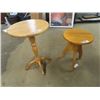 Image 1 : 2 Wood Pedistal Stands 1) Oak 26" H X 16.5 " RD 1) Maple 19.5" x 14" RD