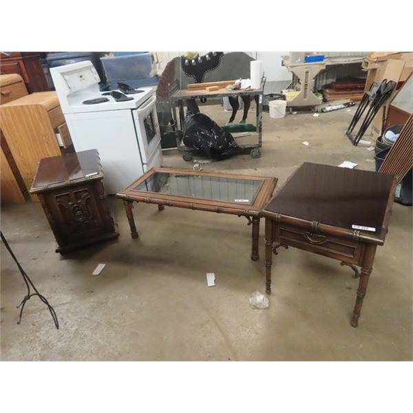 Coffee Table & 2 End Tables 18" x 43 " x 21" & 23" x 26" X 19"