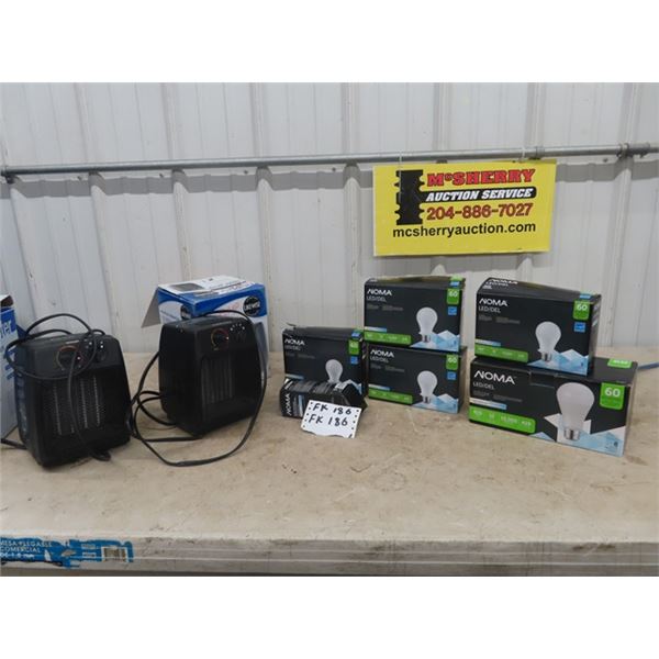 2 Ceramic Heaters & NOMA 60W Bulbs