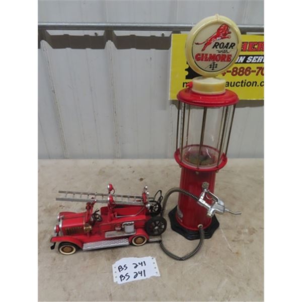 Gas Bopwser Decanter 28" Tall & Metal Firetruck Display 12" Long