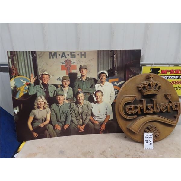 Carlsberg Advertising Sign 19" Rnd & 4077 Mash Picture 24" x 34"