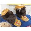 Image 2 : Cree Beaded Mukluks 8" sole Length, Fur Hat by Hurtig Furriers Winnipeg, Voyageur Sash. Vintage item