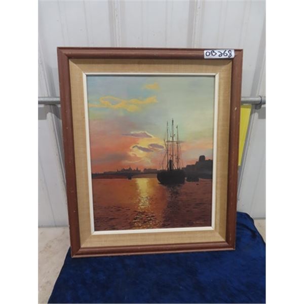 Original Oil Painting " Sunset on the Thames" by L.W. Morris (1965) 21" x 25"
