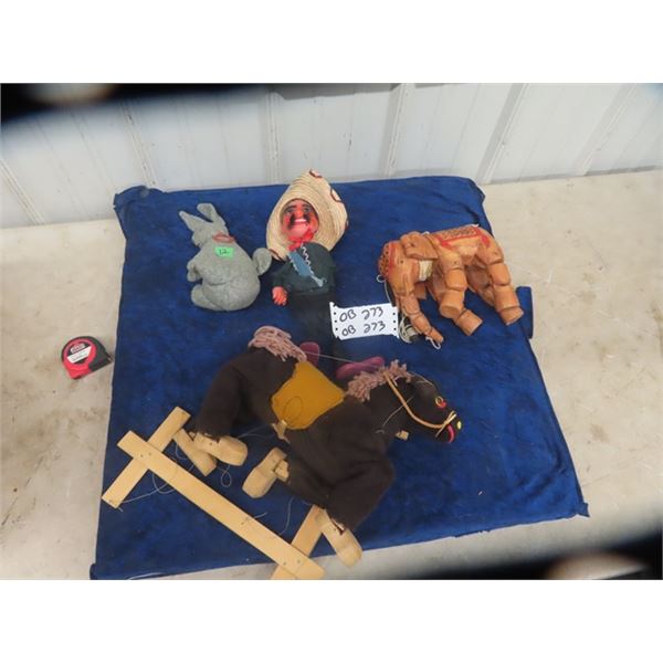 3 Vintage String Puppets- Elephant, Horse & Mexican Cowboy . All in Good Condition