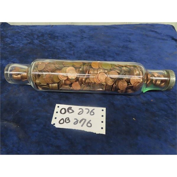 Antique Glass Rolling Pin Full of Canada Pennies