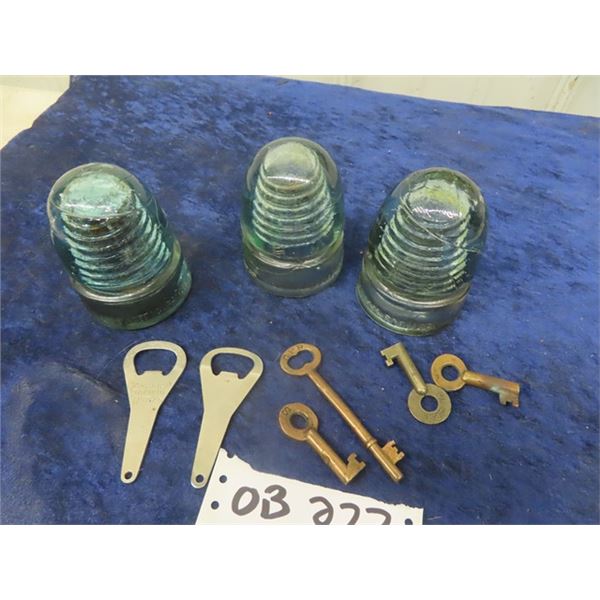Vintage CPR Switch Keys & Caboose Keys + Embossed CPR Insulators + Bottle Openers