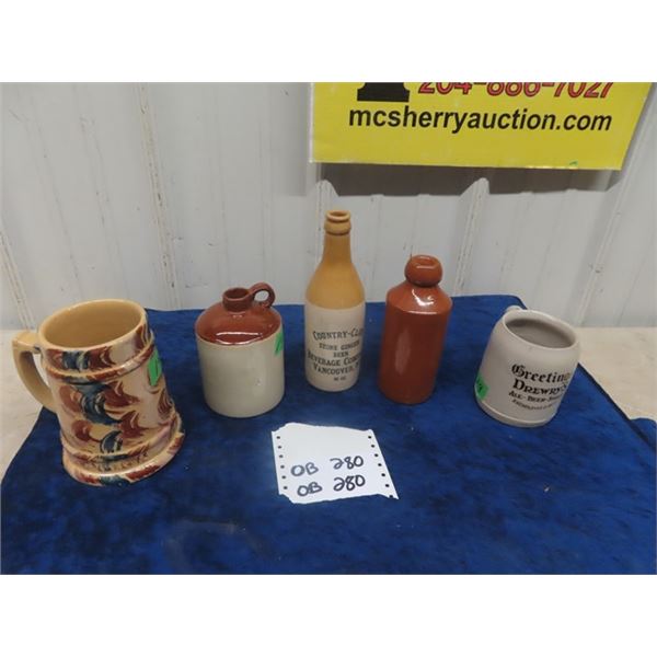 Stoneware Lot : 1920's Drewry's Mug, Vancouver Ginger Beer, UK Ginger Beer ( Stampedmakers Mark), Mi