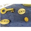 Image 3 : CNR Switch Lock, Working w/ Key, Gold & Silver Tone Cap Badges, Brass Button. Chesapeake + Ohio Rail