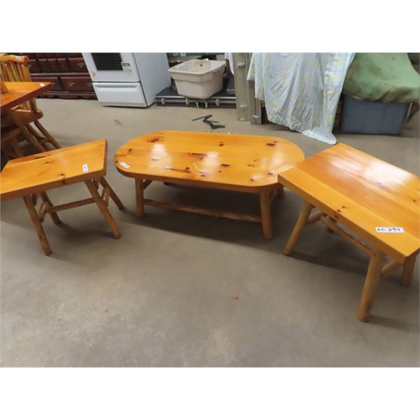 Cabin Pine Coffee Table 17" x 48" x 22" & 2 End Tables 21" x 16.5" x 25"