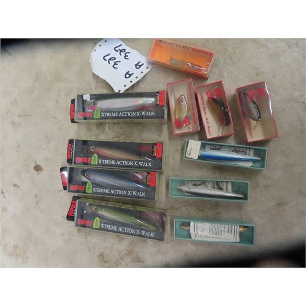 11 New Fishing Lures in Boxes: 8- Rapala, 3 Heddon