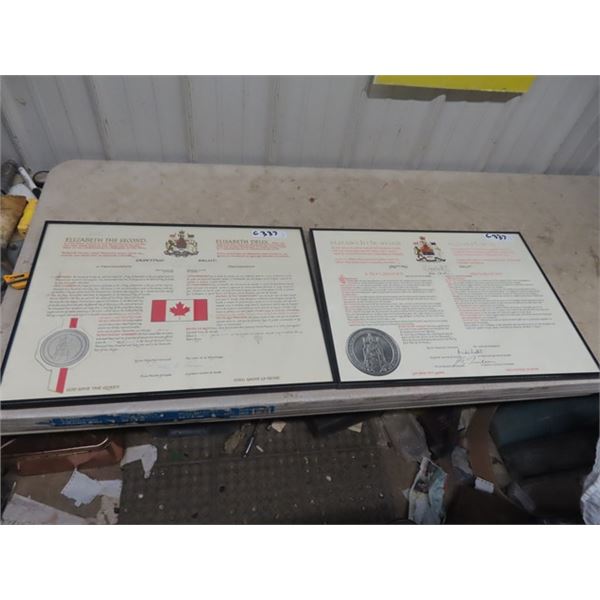 2 Proclamation Framed Certificates of Queen Elisabeth II