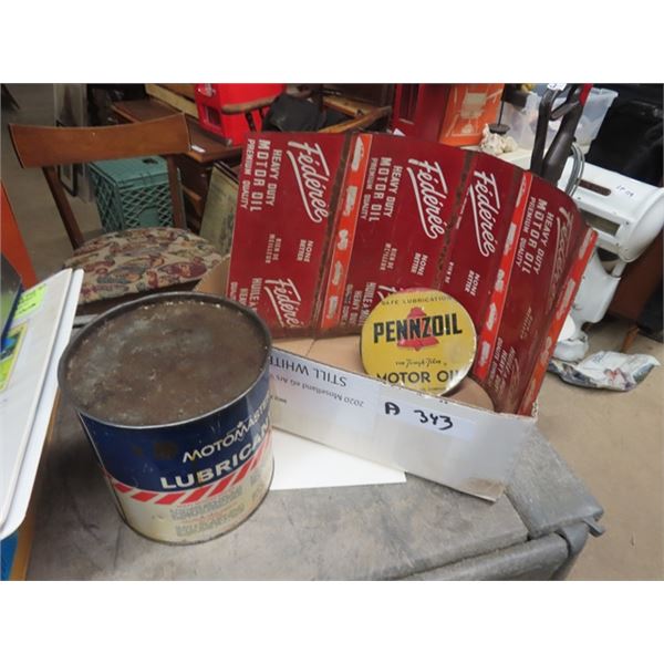 Moto Master Lube Can, Metal Pennzoil Roung Sign 5.5" Round , Flattened Fédérée Tire Sign