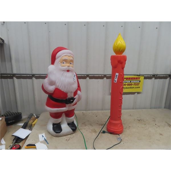 Blow Mould Santa 33" Tall & Candle 38" Tall