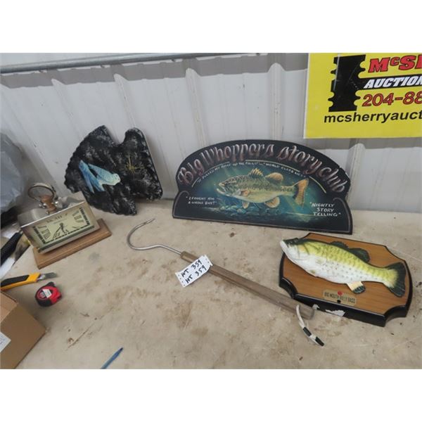 Talking Billy Bass, Cabin Decor, Clock and more