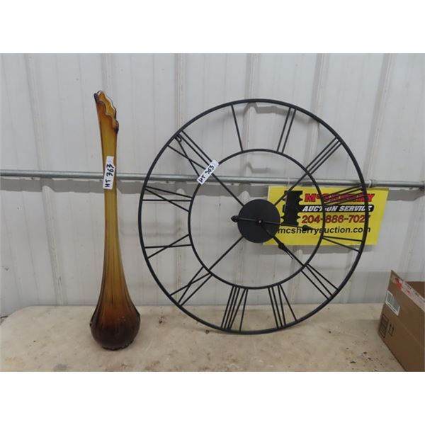 Modern Large Clock 31" Round & Vase 31" Tall