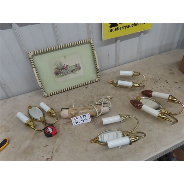 Bedroom hanging Light & Tray w/ Fox Hunt Picture & Wall Light Fixture