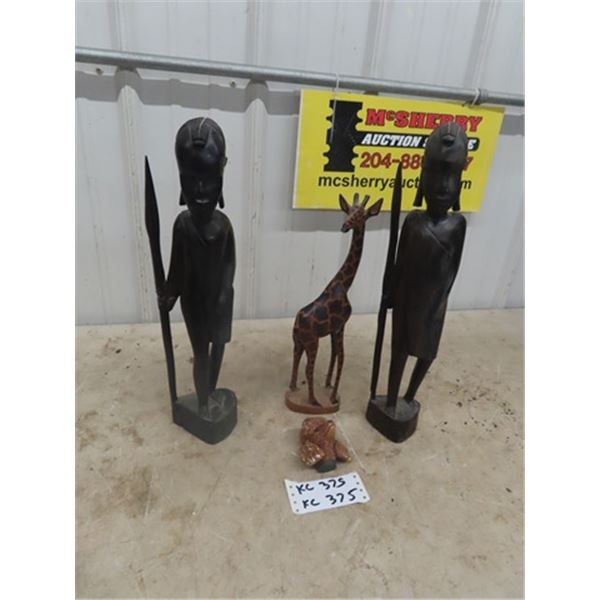 2 Tribal Wood Carving 18" Tall & Giraffe & small Ornamental Dog Head