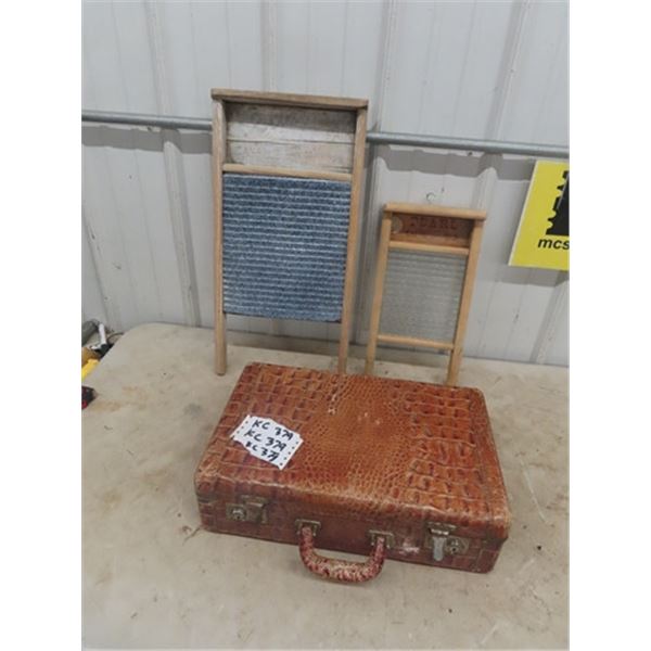 2 Washboards & Leather Suit Case