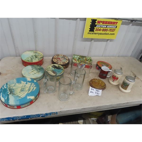 Beer Mugs, Steins & old Biscuit Tins