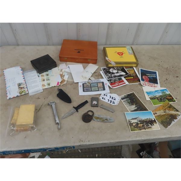 Stamps, Cigarette Boxes, Post Cards, Pocket Knife plus more
