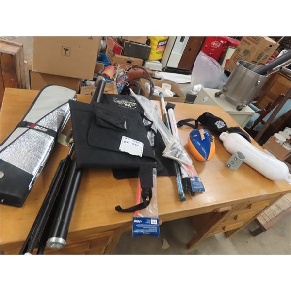 Projector Screen, Windshield Deflector Gaurd, Door Security Jambs, Bouys, hats plus more