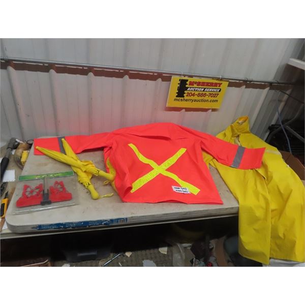2 New size L Rain Jackets, 2 Umbrellas & 1 Rain Gauge