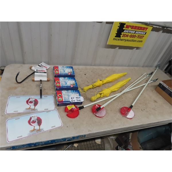 New- 2 Bale Hooks, 2 Umbrellas, 3 Laneway Markers, Ice Packs plus ....