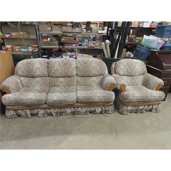 Couch & Chair Upholsered w/ Oak Trim