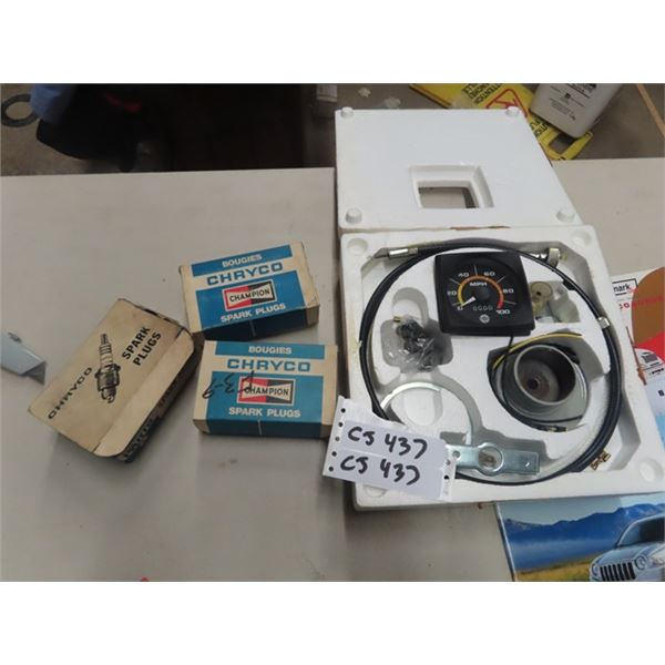 3 Boxes of New Old Stock - Chryco/Champion Spark Plugs & New Old Stock Bombardier Speedometer