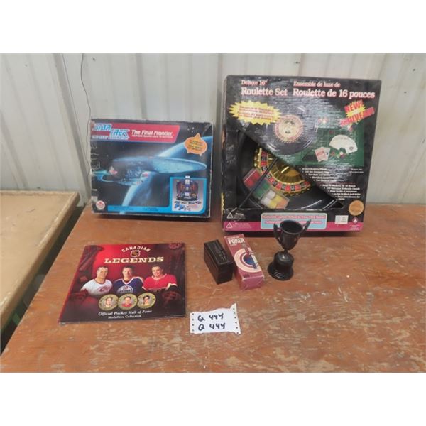 16" Roulette Game, Star Trek game, Legends hockey Pamphlet - NO Medallions & 1947 Trophy