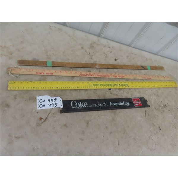 Metal Coke Rack Sign, 3 Yard Sticks 1) John Deere