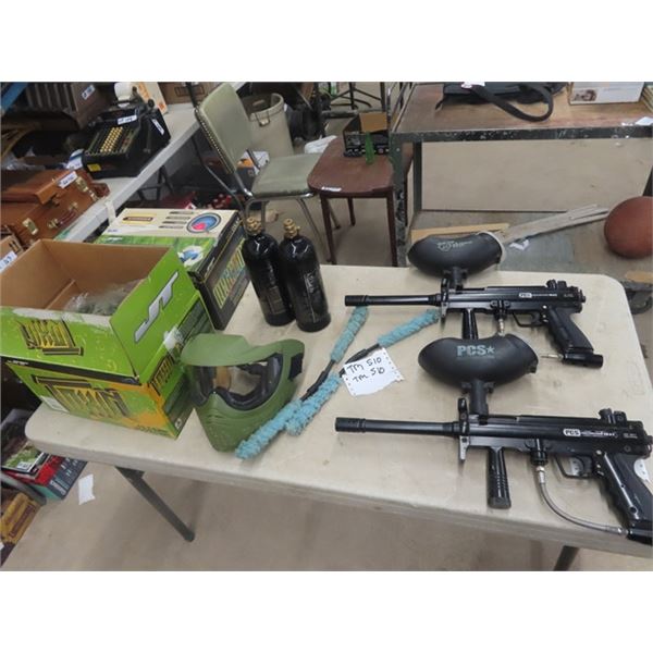 2 Paint Ball Guns- PCS  #5, 1 Mask 2 Cartridges & 4000 Paint Balls ( 2 Boxes)