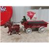 Image 3 : (FU) Cast Coke Delivery Wagon w/ Horses 15" Long & Metal 10" Round Coke Sign & Salt+Pepper shakers