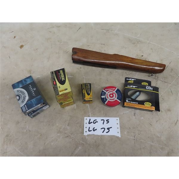 2- CO2 Cartridge , 12 GA Birdshot, Approx 110 - 22 Cal Shells , Wood Forearm off  and Enfield & More