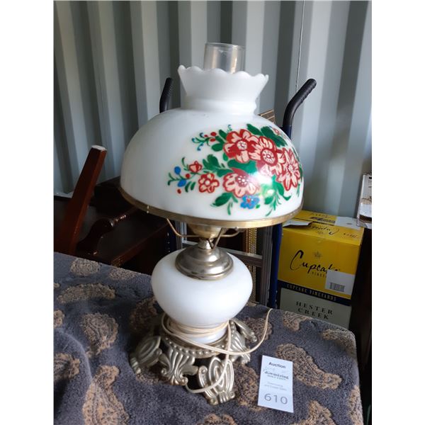 Painted Milk Glass Lamp Cat B