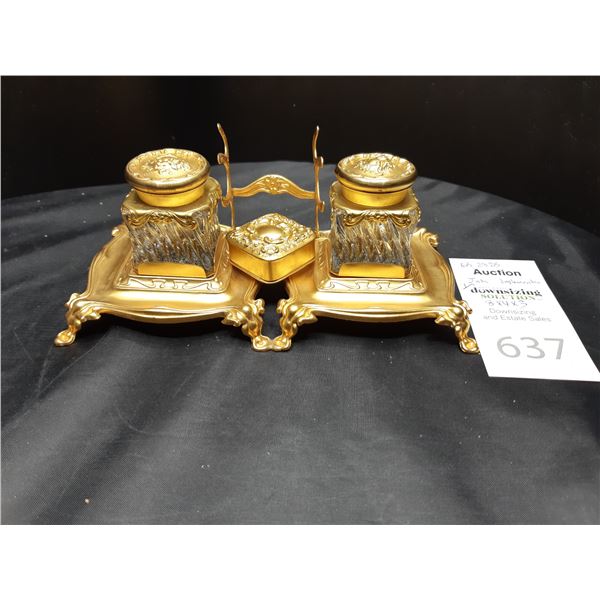 Antique Inkwells and stand Cat A