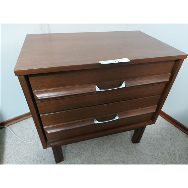 Wood bedroom suite: bedside table, bed frame, headboard, dresser with mirror, armoire