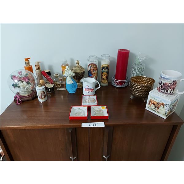 Perfumes (opened), candles, Alaskan ornaments, mugs, brass coloured decor, lotions (previously opene
