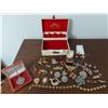Image 1 : Jewelry box, asst costume jewelry incl brooches, necklaces, rings, bracelet