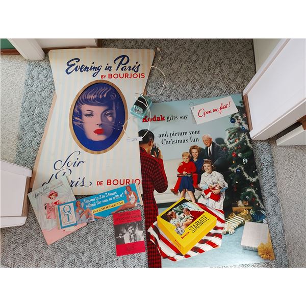 Vintage displays, vintage advertisements, Chic Glorifier massager, vintage first aid guide